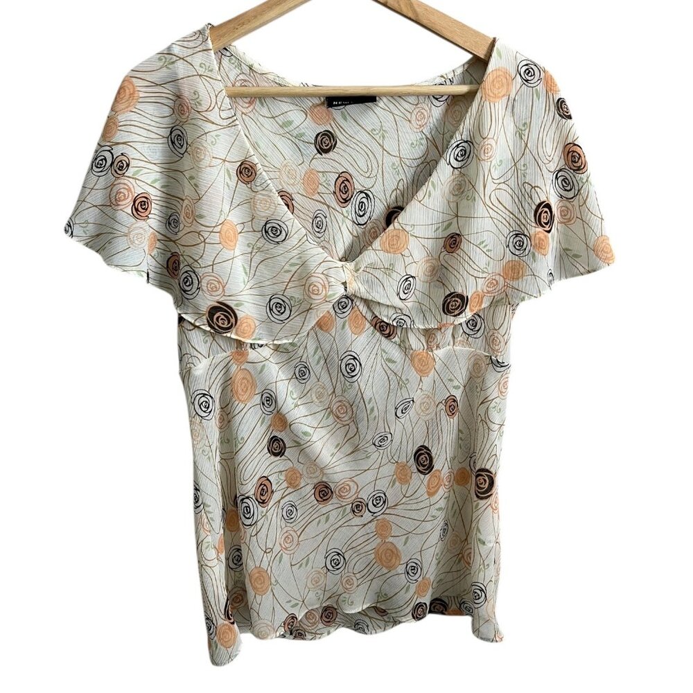 Vintage Y2K Floral Babydoll Sheer Blouse Cream M Coquette Fairy Dainty Romantic
